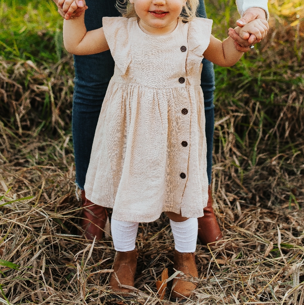 Adorable Cream Button-Front Kids Dress